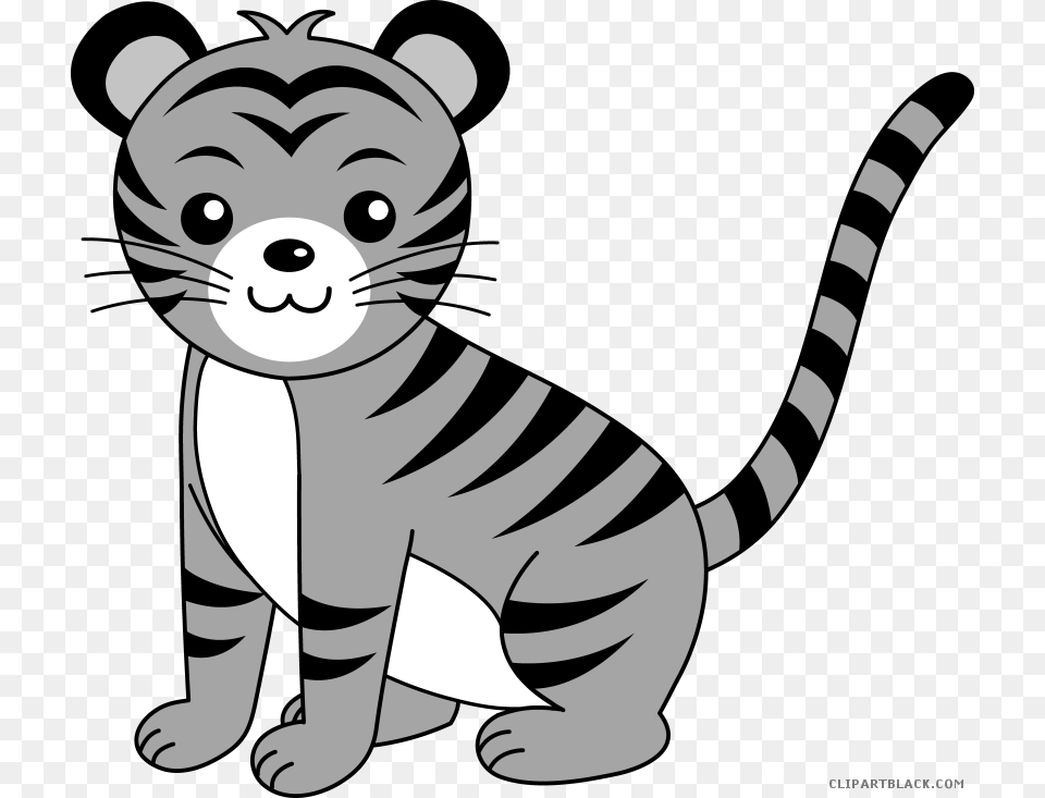 Cute Tiger Animal Black White Clipart Images Clipartblack Cute Tiger Drawing Easy, Stencil, Bear, Mammal, Wildlife Png Image