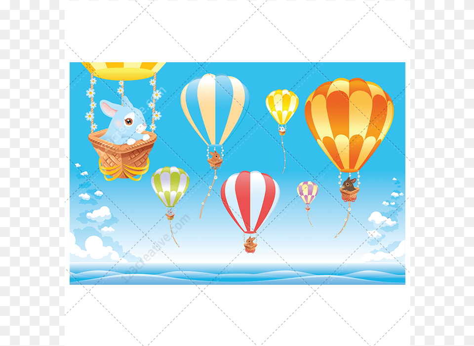 Cute Tiny Bunnies Air Balloon Illustration Pack Hot Air Balloon Cartoon, Aircraft, Hot Air Balloon, Transportation, Vehicle Free Png Download