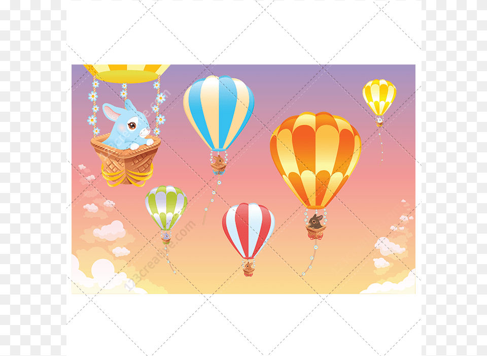 Cute Tiny Bunnies Air Balloon Illustration Pack Hot Air Balloon Cartoon, Aircraft, Hot Air Balloon, Transportation, Vehicle Png Image
