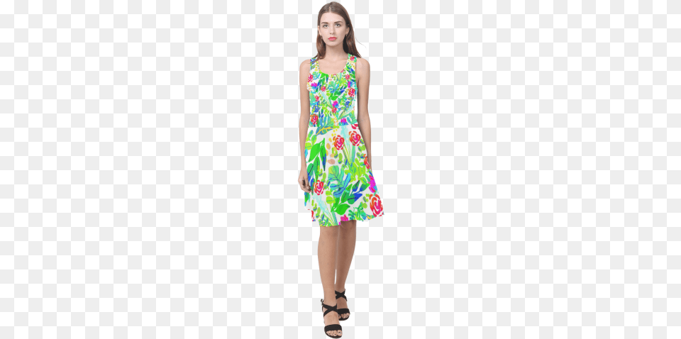 Cute Tropical Watercolor Flowers Atalanta Casual Sundress Dress, Adult, Clothing, Female, Person Png