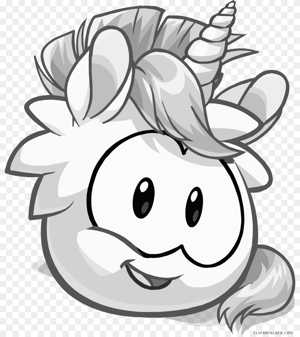 Cute Unicorn Animal Black White Clipart Images Puffles From Club Penguin, Book, Comics, Publication, Art Free Png