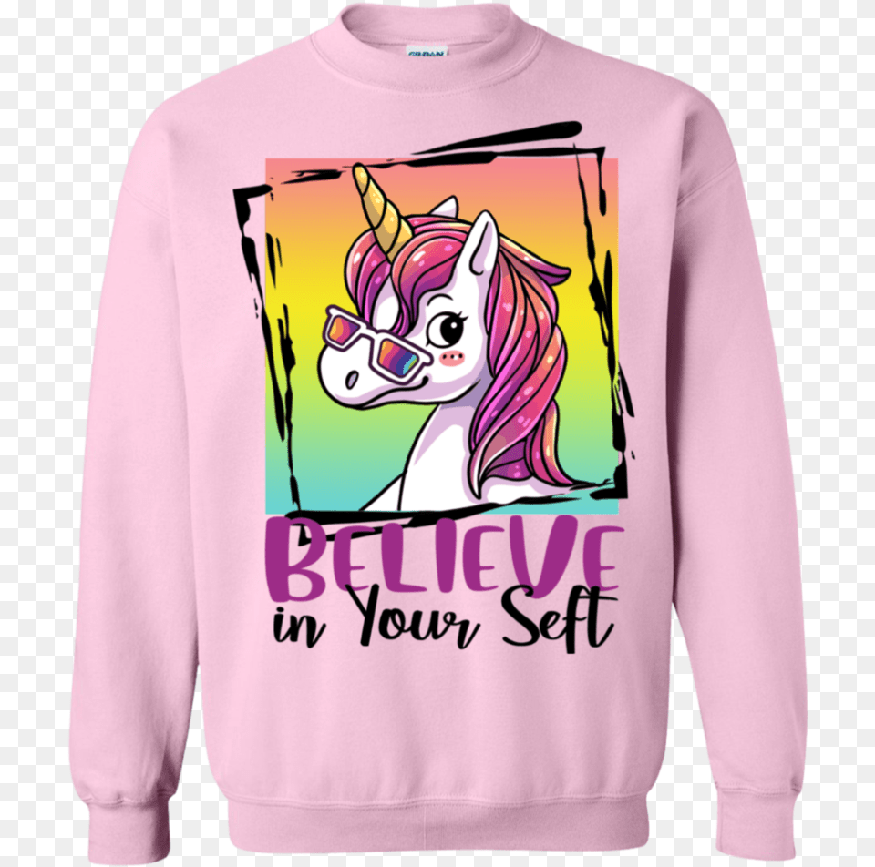 Cute Unicorn Believe In Your Self Inspirational Girls, Clothing, Hoodie, Knitwear, Sweater Free Png