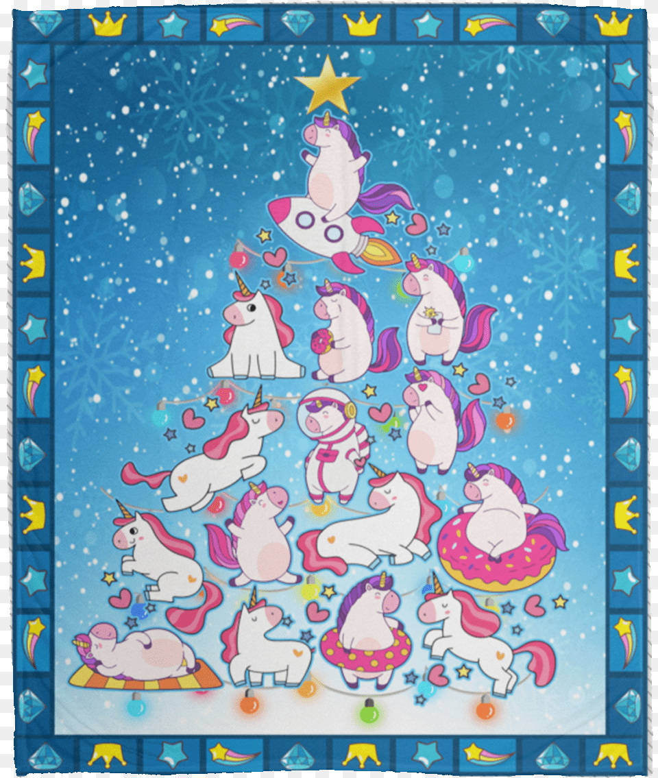 Cute Unicorn Christmas Tree Micro Fleece Blanket Cartoon, Baby, Person, Art, Face Free Png Download