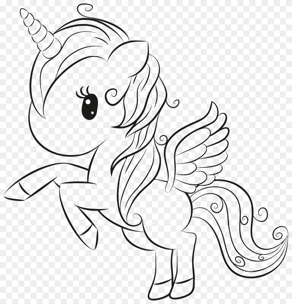 Cute Unicorn Lineart Clipart, Art, Cartoon, Drawing Free Png Download