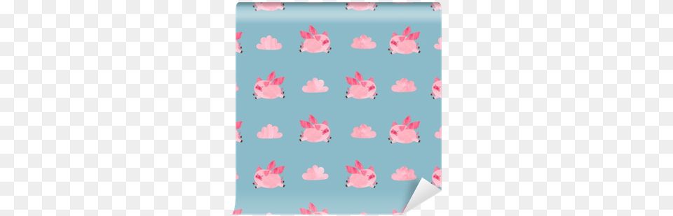 Cute Watercolor Flying Pigs Seamless Pattern Watercolor Painting, Flower, Petal, Plant, White Board Free Png Download