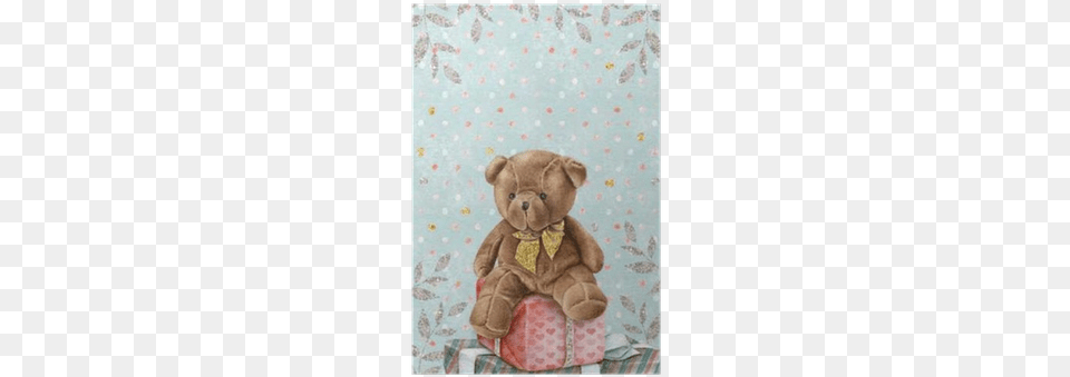 Cute Watercolor Teddy Bear With Gift Boxes Poster Congratulations Grandparents On The Birth Of Granddaughter, Teddy Bear, Toy Free Png