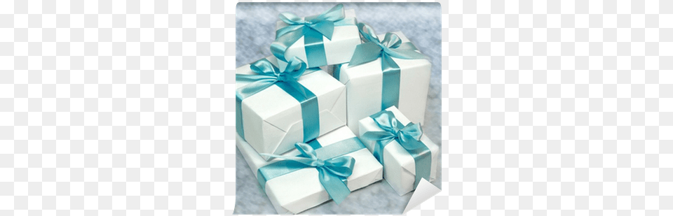 Cute White Gift Boxes With Blue Ribbon Wall Mural Ribbon Png Image