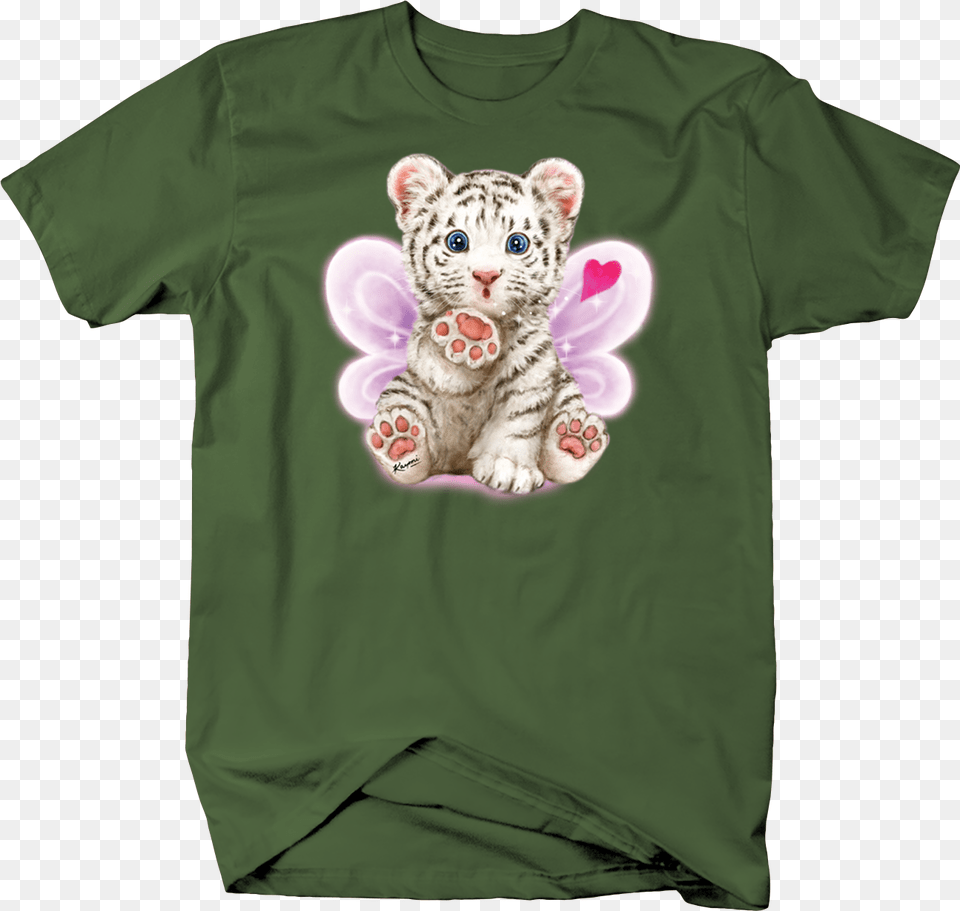 Cute White Tiger Butterfly Wings Blowing Kisses At, Clothing, T-shirt, Animal, Cat Free Png Download
