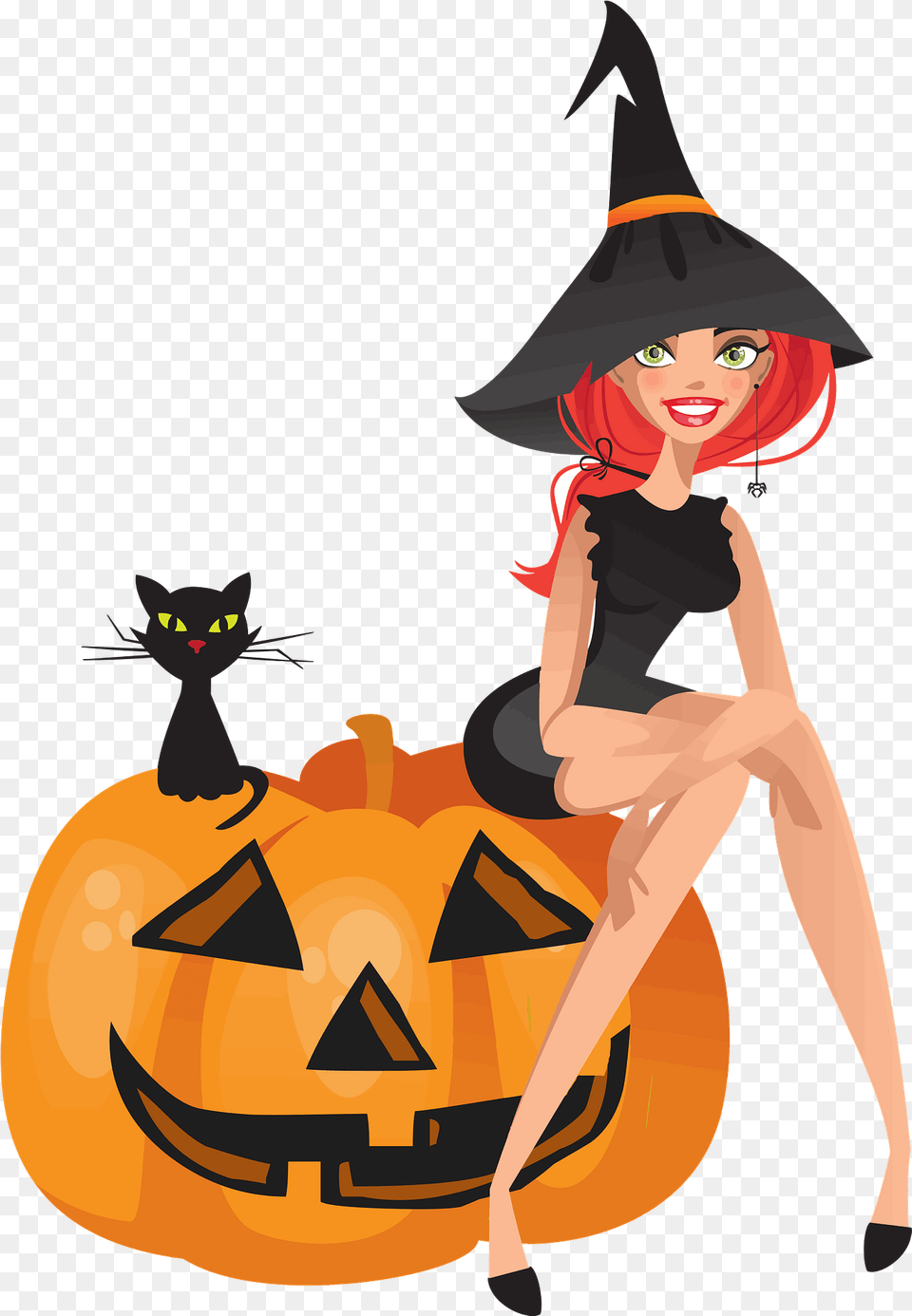 Cute Witch Sitting Hexe Mit Halloween Krbis, Adult, Person, Woman, Female Free Png