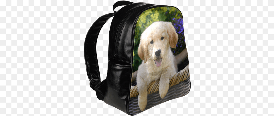 Cute Young Golden Retriever Dog Goldie Puppy Portrait Tardis Police Box Open Multi Pocket Backpack Bag School, Accessories, Handbag, Animal, Canine Free Transparent Png