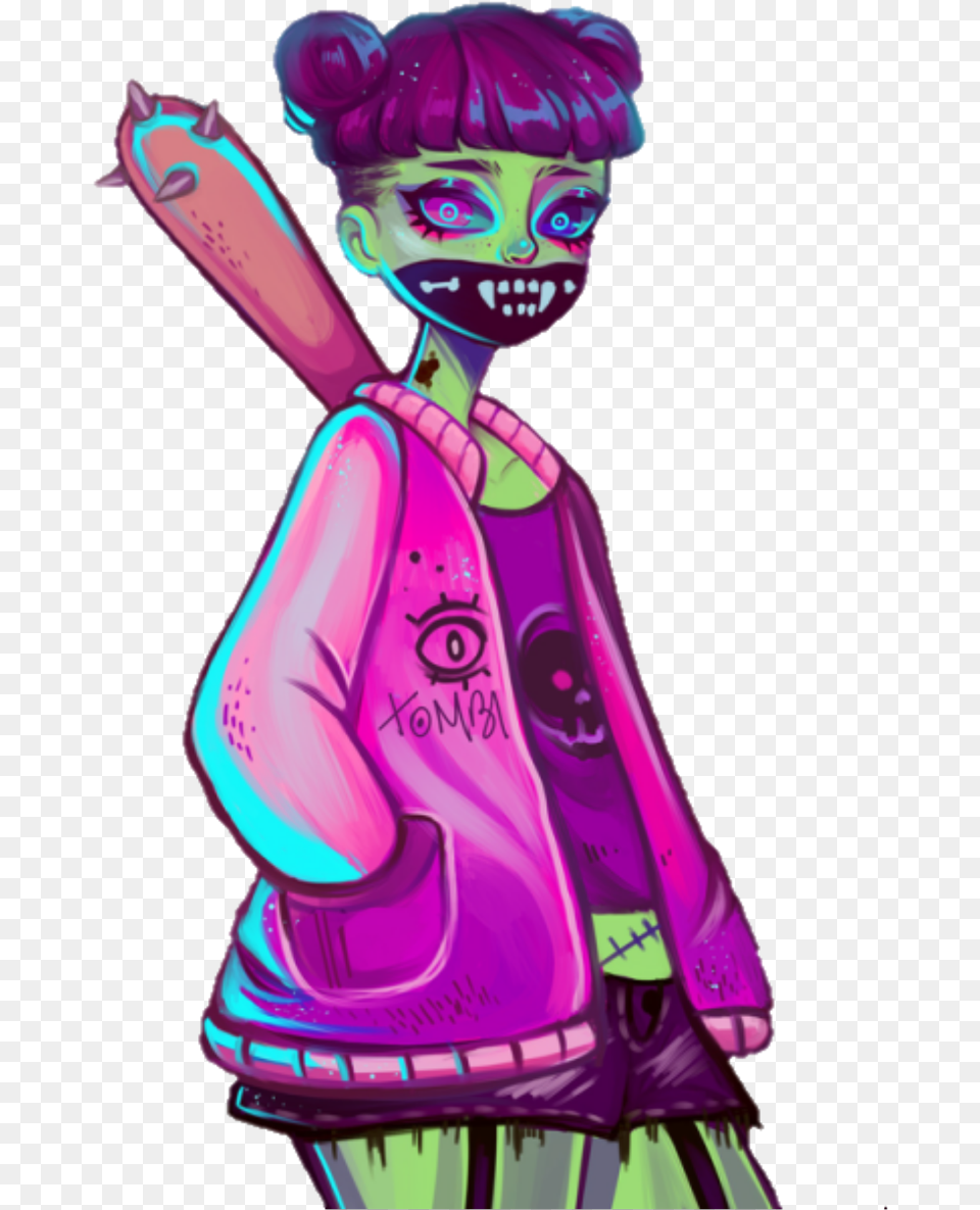 Cute Zombie Girl Art Drawing Colorful Illustration, People, Person, Purple, Face Png