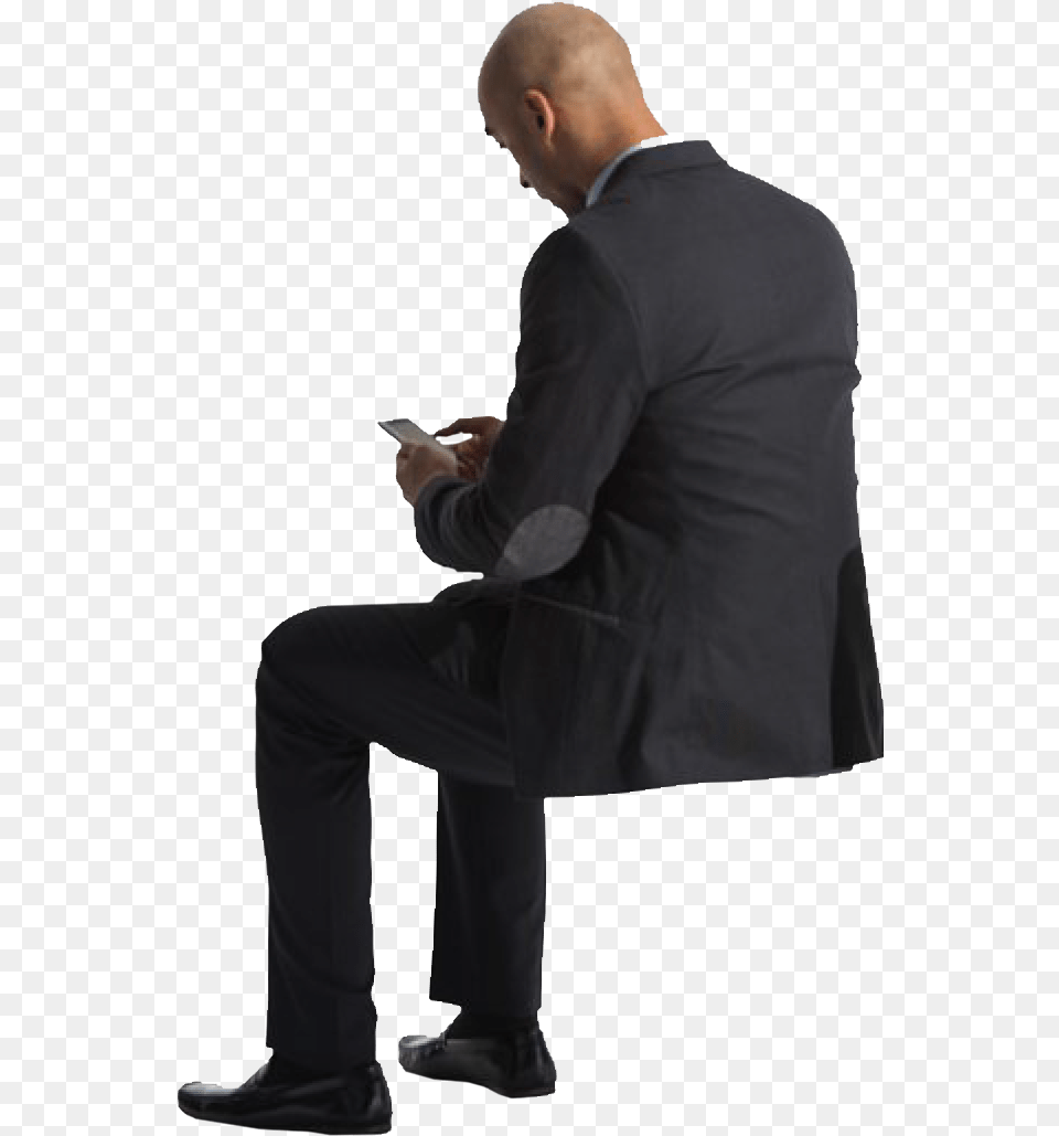 Cutout Man Sitting Phone Back People Sitting On Bench, Clothing, Coat, Formal Wear, Suit Png
