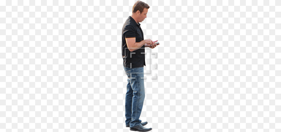 Cutout Photo Of A Man In Jeans And Pointy Black Shoes People With Phone, Adult, Clothing, Photography, Male Free Transparent Png
