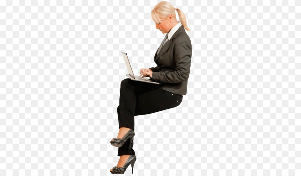 Cutout Woman Sitting Laptop People Cutout People Business Person Sitting, Accessories, Suit, Shoe, Reading Free Png