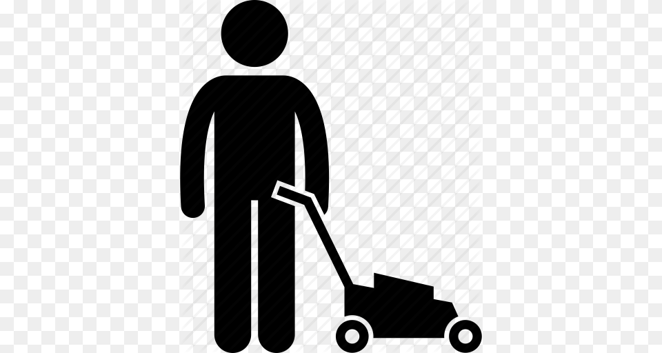 Cutter Gardening Grass Holding Lawnmower Man Trimming Icon, Cleaning, Person Png