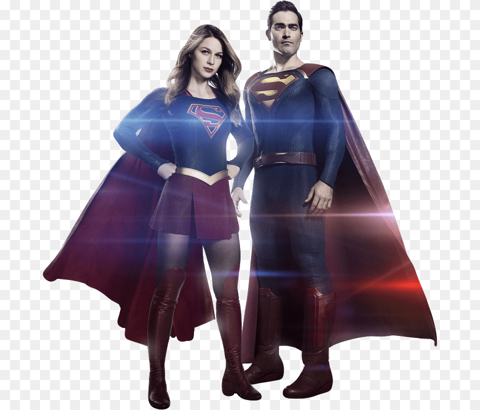 Cw Superman And Supergirl By Trickarrowdesigns Supergirl And Superman, Cape, Clothing, Adult, Person Free Png