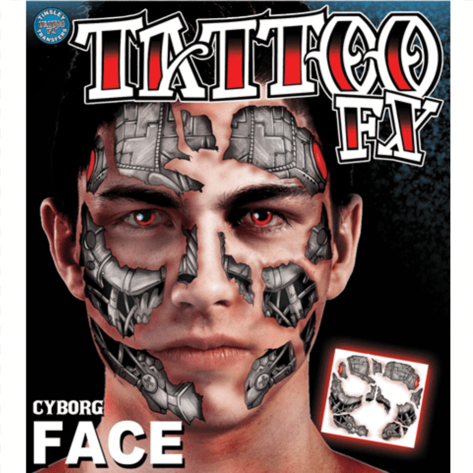 Cyborg Face Temporary Tattoo Tinsley Transfers Cyborg Face Temporary Tattoo Fx Face, Skin, Person, Adult, Male Free Transparent Png