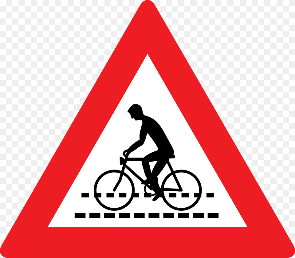 Cyclists Ahead Sign In Austria Clipart, Adult, Symbol, Person, Man Png Image