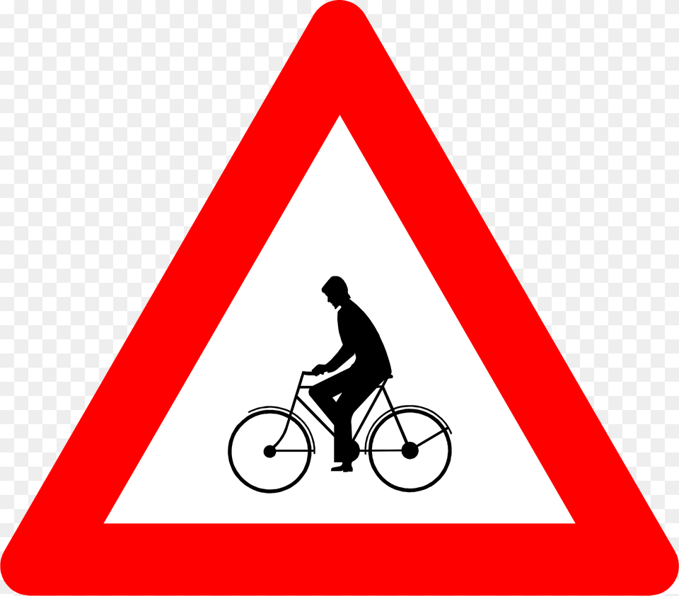 Cyclists Ahead Sign In Belgium Clipart, Symbol, Adult, Male, Man Free Transparent Png