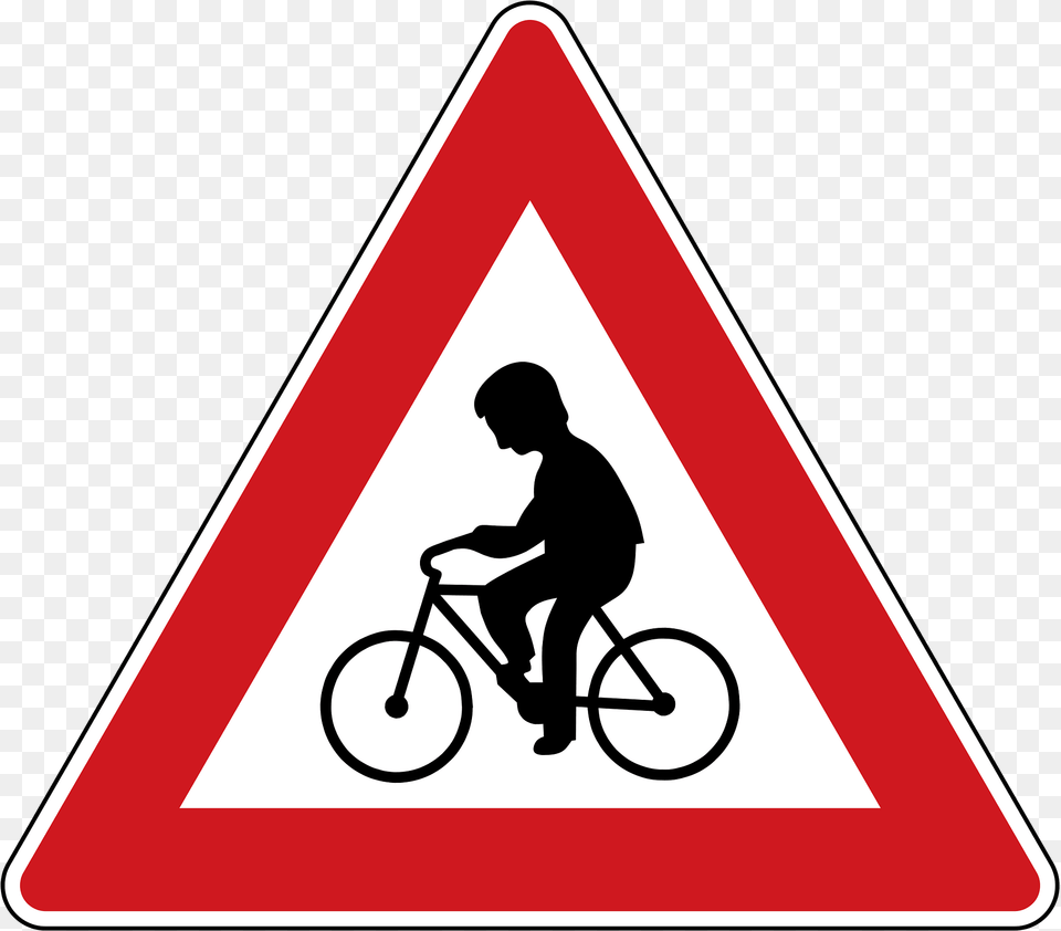 Cyclists Ahead Sign In Czech Republic Clipart, Symbol, Vehicle, Transportation, Bicycle Png Image