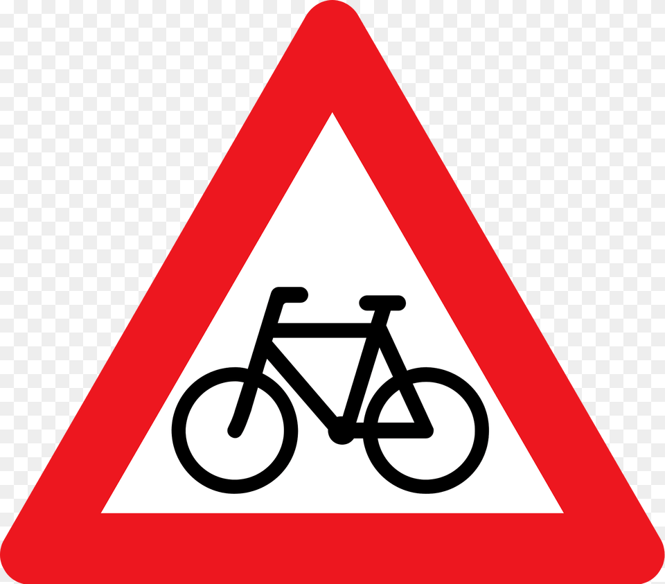 Cyclists Ahead Sign In Denmark Clipart, Symbol, Road Sign, Vehicle, Transportation Png Image