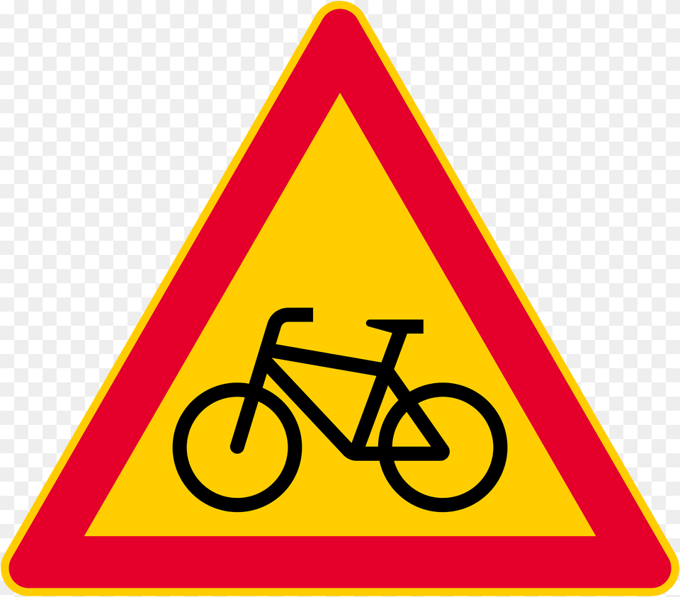 Cyclists Ahead Sign In Finland Clipart, Symbol, Road Sign, Bicycle, Transportation Png Image