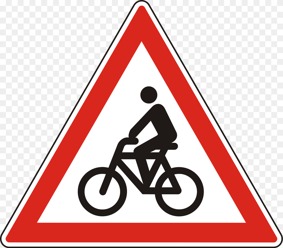Cyclists Ahead Sign In Hungary Clipart, Symbol, Bicycle, Vehicle, Transportation Free Png