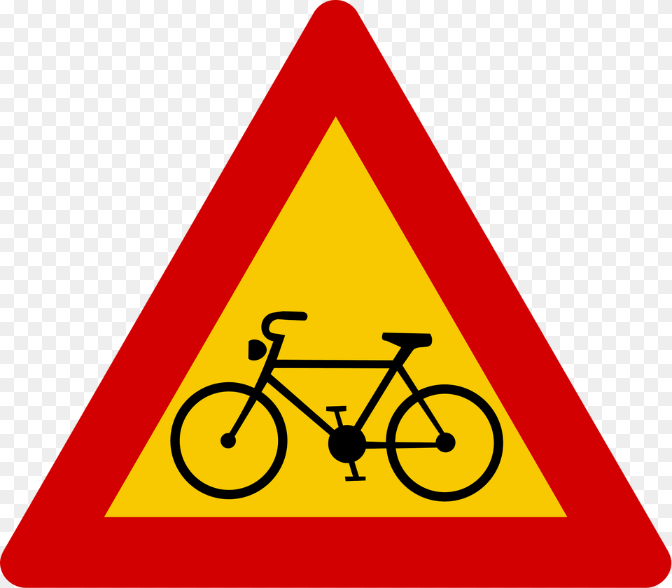 Cyclists Ahead Sign In Iceland Clipart, Symbol, Bicycle, Transportation, Vehicle Png Image