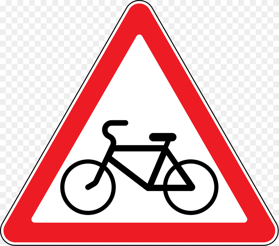 Cyclists Ahead Sign In Moldova Clipart, Symbol, Bicycle, Road Sign, Transportation Free Png Download