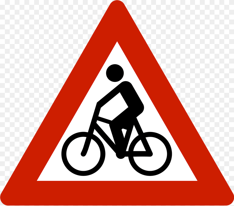 Cyclists Ahead Sign In Norway Clipart, Symbol, Road Sign, Bicycle, Transportation Png Image