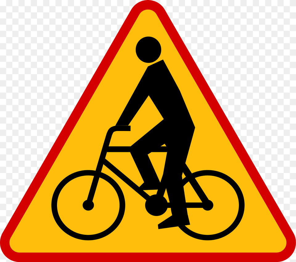 Cyclists Ahead Sign In Poland Clipart, Symbol, Machine, Wheel, Bicycle Png