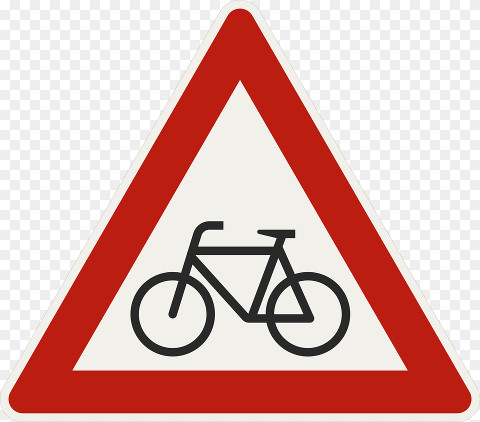 Cyclists Ahead Sign In Slovakia Clipart, Symbol, Road Sign, Bicycle, Transportation Free Png