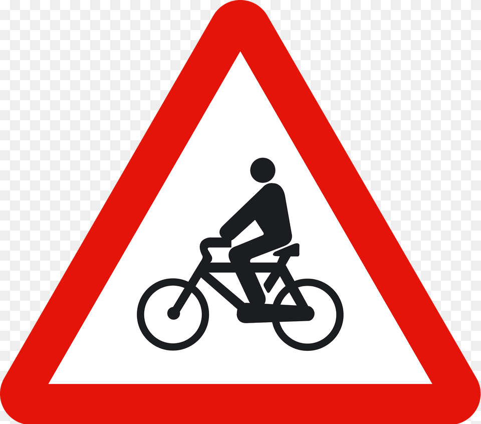 Cyclists Ahead Sign In Spain Clipart, Symbol, Bicycle, Vehicle, Transportation Free Png