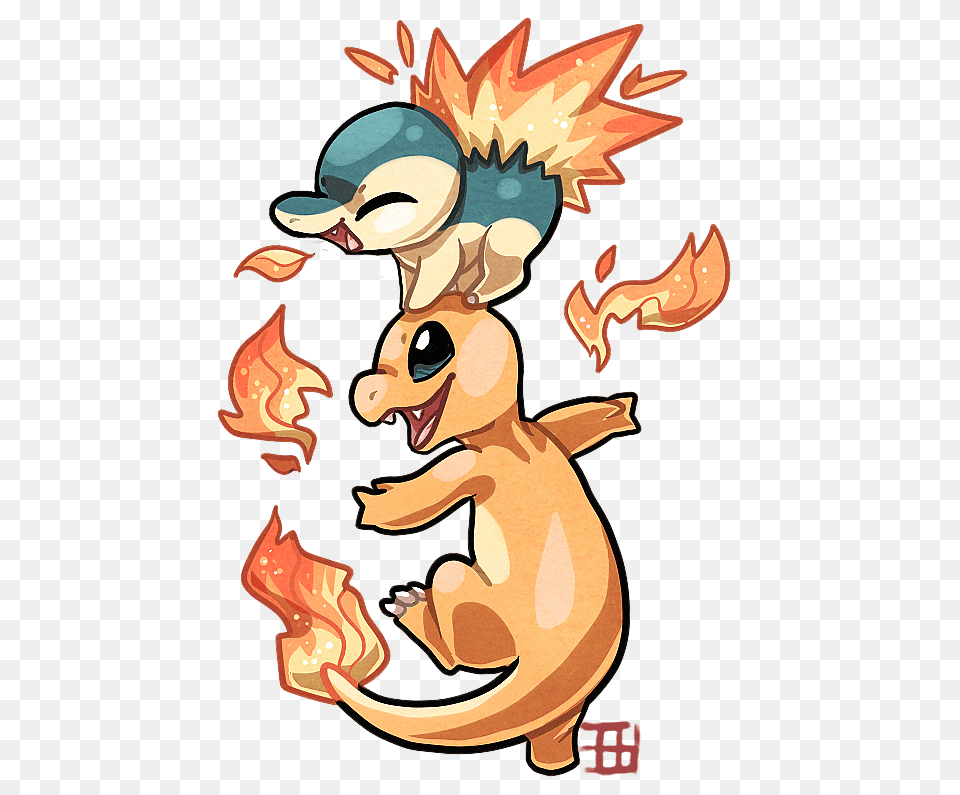 Cyndaquil And Charmander, Baby, Person, Art, Painting Free Png