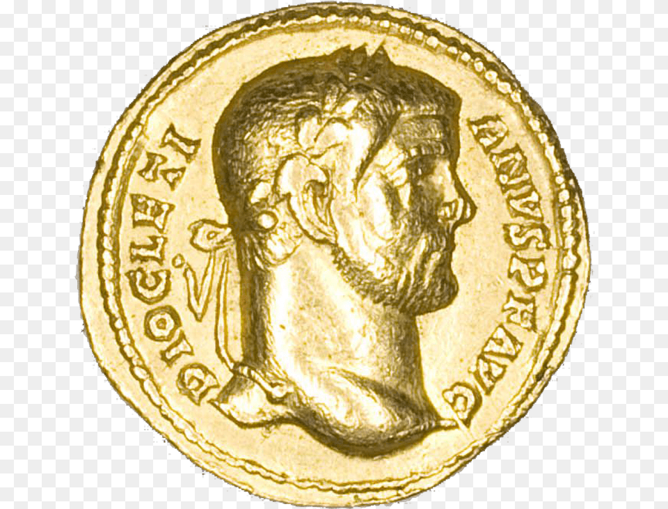 Cyzicus Gold Coinage Aureus Coin Of Emperor Diocletian, Person, Face, Head, Money Free Png Download