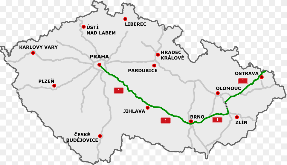 Czech Motorway Map D1 Czech Republic Map, Chart, Plot, Atlas, Tree Free Png Download