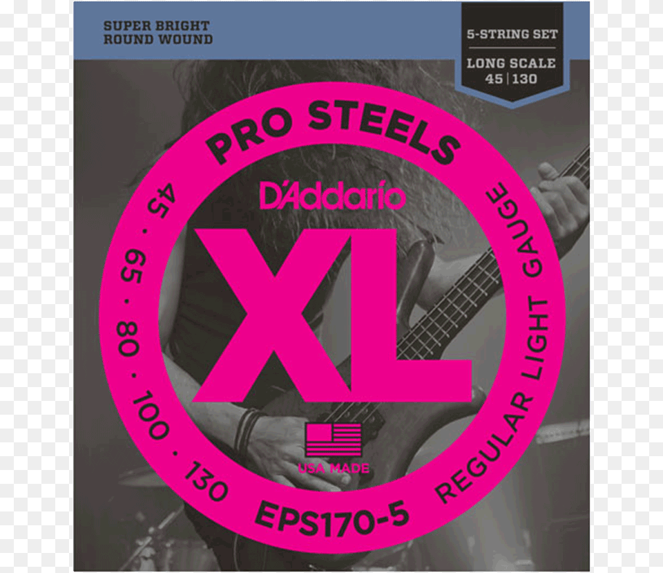 D Addario Eps170 5 Prosteels 5 String Bass Guitar Strings D Addario Eps170, Advertisement, Poster, Musical Instrument, Person Png Image