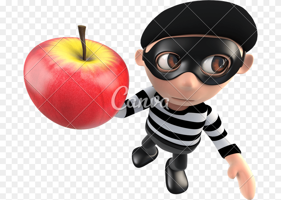 D Funny Burglar 3d Funny Cartoon Burglar Thief Holding, Apple, Food, Fruit, Photography Free Transparent Png