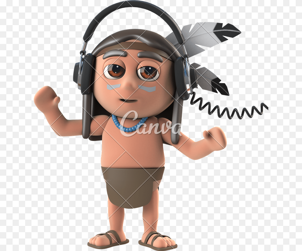 D Funny Indian Character Wears Headphones Native American Question Mark, Photography, Baby, Person, Face Free Transparent Png
