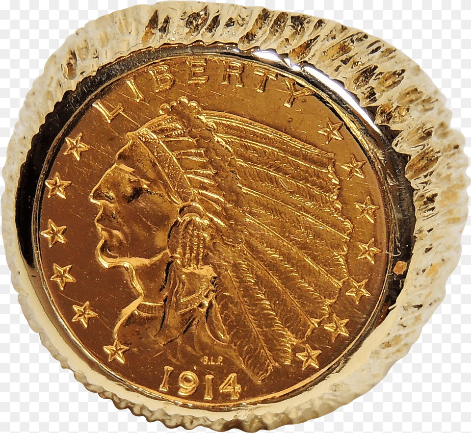 D Indian Head Gold Coin Ring 2 12 Dollars 14k Gold, Plate, Money Free Png Download