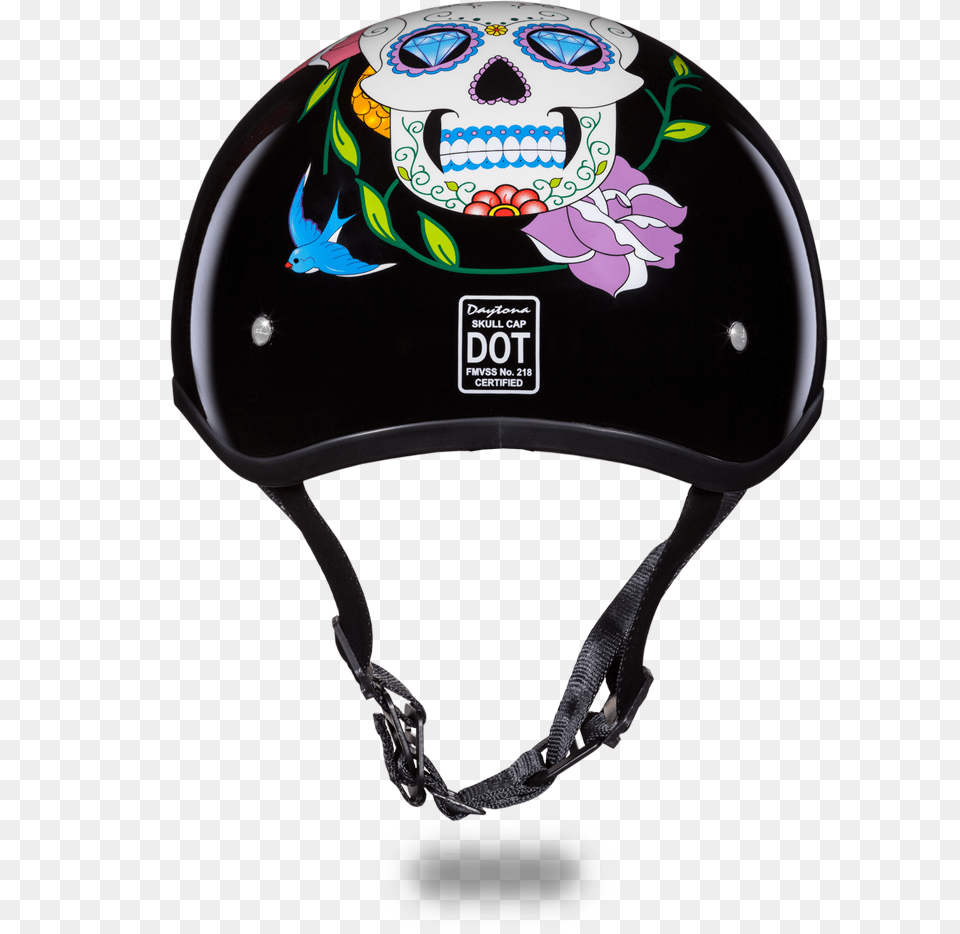 D O T Daytona Skull Cap W Diamond Skull Sugar Skull Motorcycle Half Helmet, Clothing, Crash Helmet, Hardhat Free Png Download