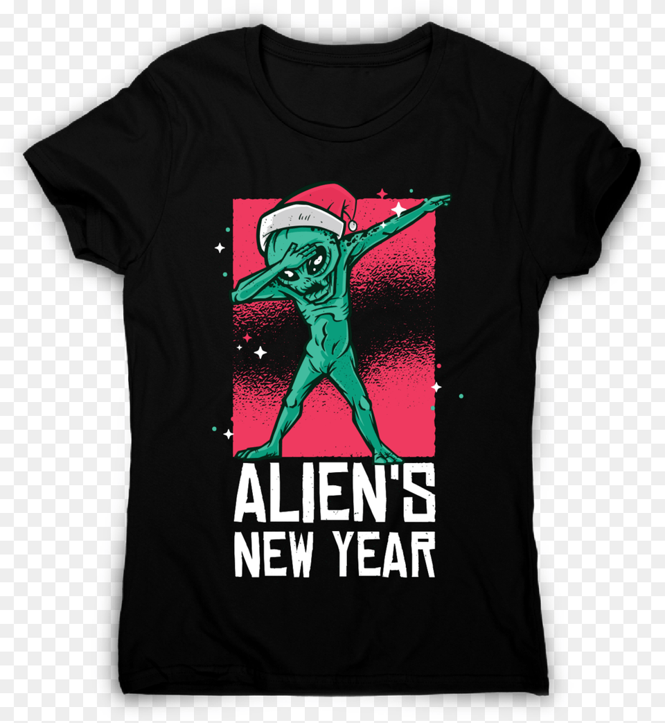 Dabbing Alien New Year Christmas Funny T Shirt Womenu0027s Vulkan T Shirt, Clothing, T-shirt, Person Free Transparent Png
