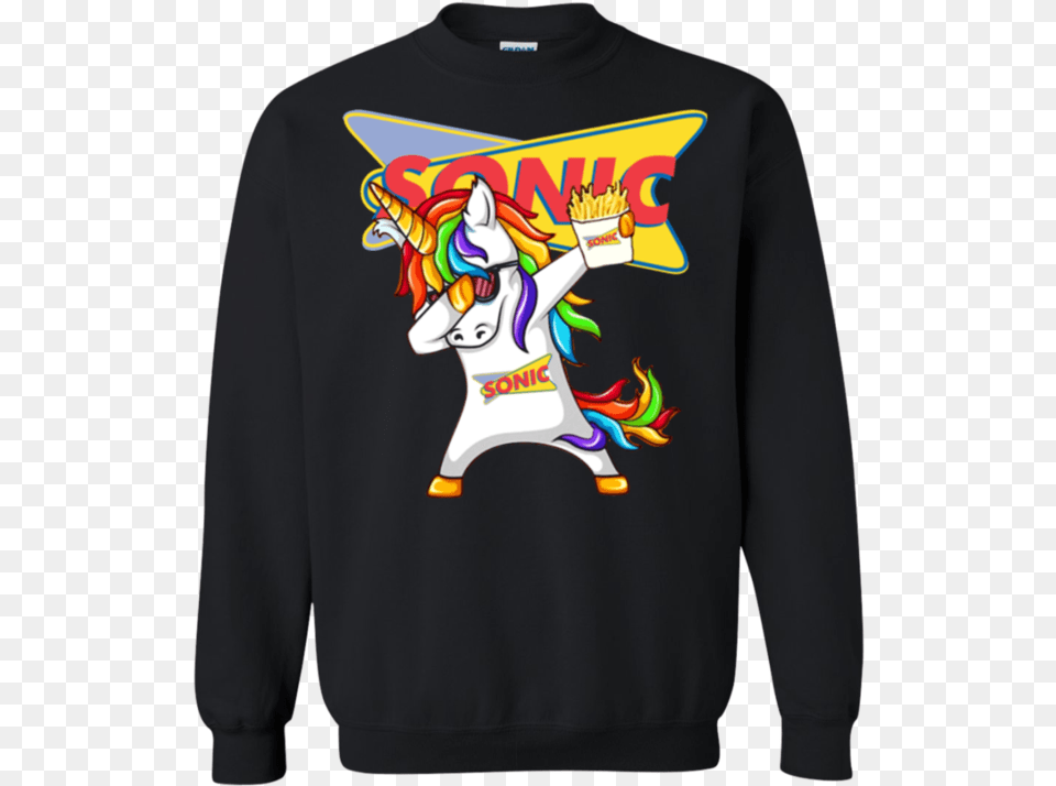 Dabbing Unicorn Loves Sonic Drive Pride Month Funny Qoutes, Clothing, Knitwear, Sweater, Sweatshirt Free Png