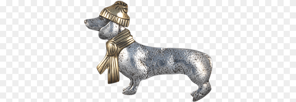 Dachshund W Winter Hat Pin, Bronze, Figurine, Animal, Canine Png