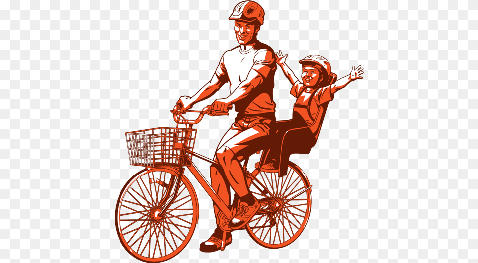 Dad And Child On Bicycle Hybrid Bicycle, Adult, Person, Man, Male Free Transparent Png