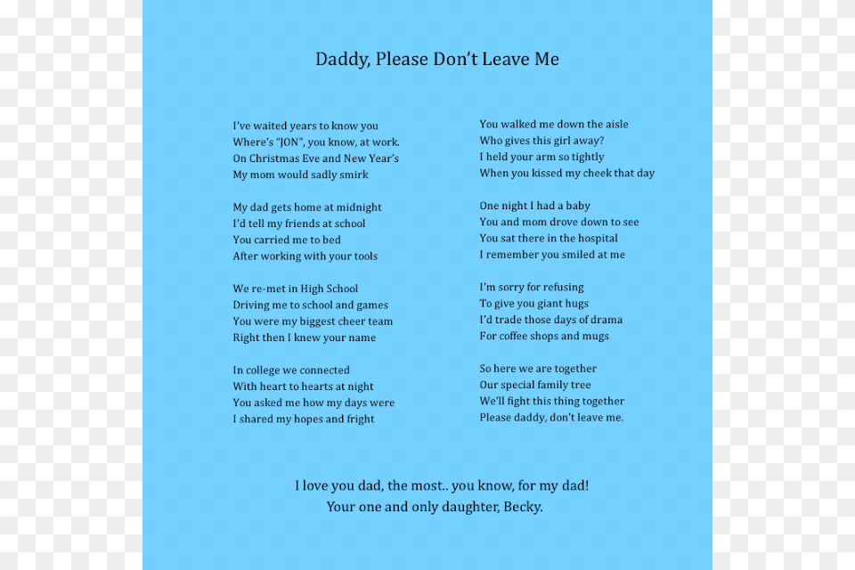 Daddy Please Don39t Leave Me Poems About Dads Leaving Their Daughters, Page, Text, Menu, Advertisement Png Image