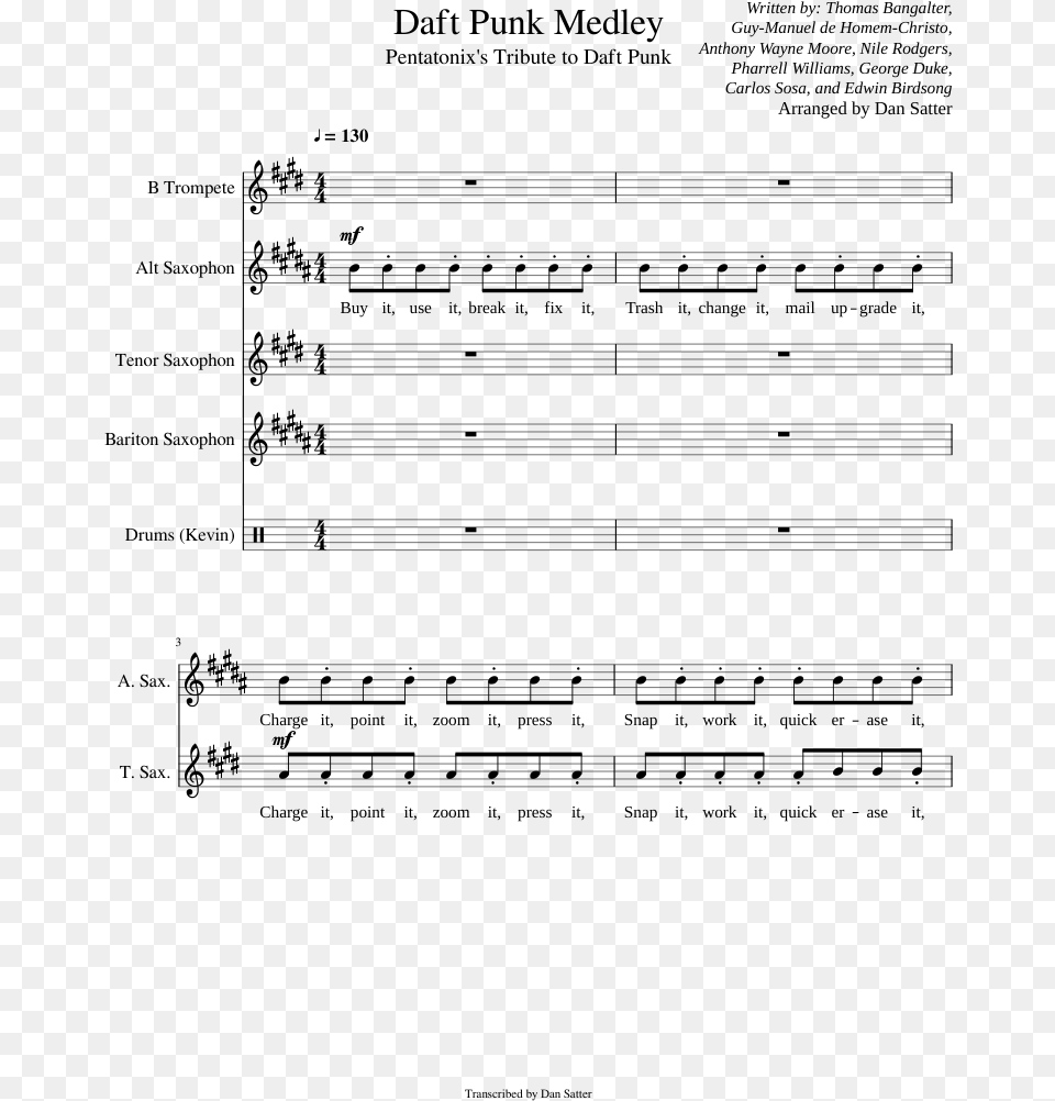 Daft Punk Medley Sheet Music, Gray Free Png Download