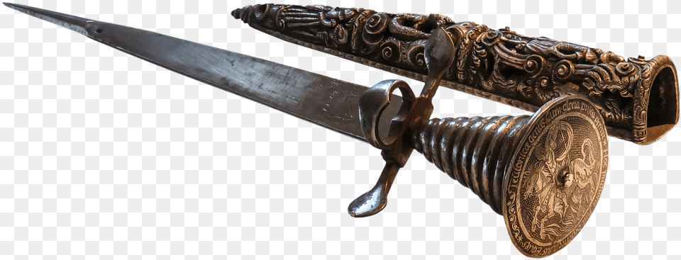Dagger And Ornate Sheath Cuchillo De La Edad Media, Blade, Knife, Weapon, Bronze Png Image