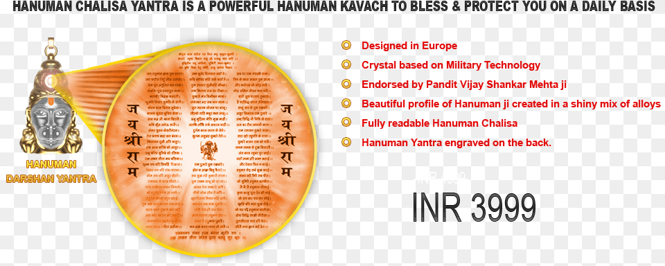 Daily Wear Material Shree Hanuman Chalisa Yantra With Gold Plated Chain, Accessories, Face, Head, Person Free Png