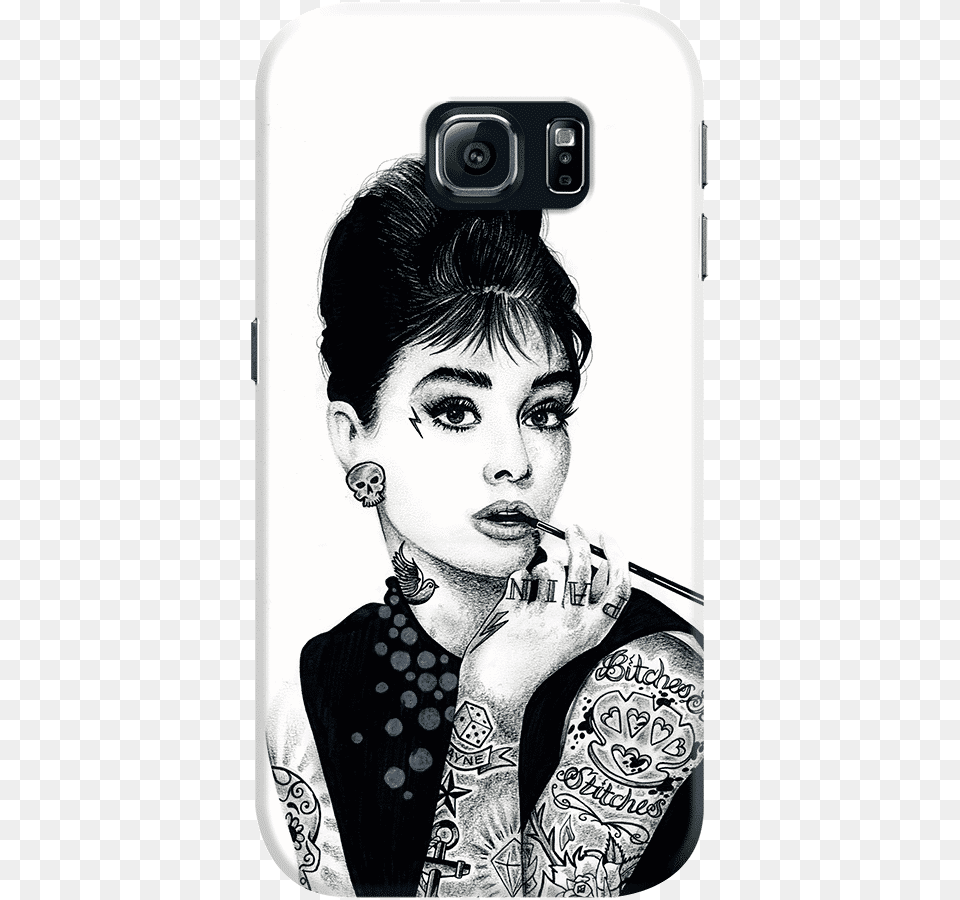 Dailyobjects Audrey Hepburn Inked Case For Samsung Tattooed Audrey Hepburn Print, Person, Tattoo, Skin, Photography Png Image